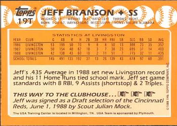 1988 Topps Traded - Limited Edition (Tiffany) #19T Jeff Branson Back