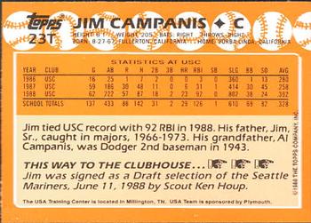 1988 Topps Traded - Limited Edition (Tiffany) #23T Jim Campanis Back