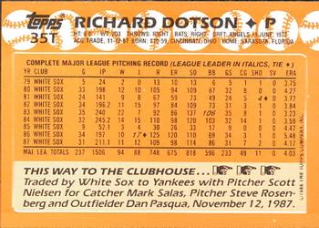 1988 Topps Traded - Limited Edition (Tiffany) #35T Richard Dotson Back