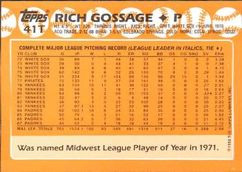 1988 Topps Traded - Limited Edition (Tiffany) #41T Rich Gossage Back