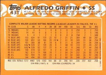 1988 Topps Traded - Limited Edition (Tiffany) #43T Alfredo Griffin Back