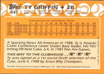 1988 Topps Traded - Limited Edition (Tiffany) #44T Ty Griffin Back