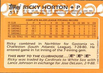 1988 Topps Traded - Limited Edition (Tiffany) #51T Ricky Horton Back