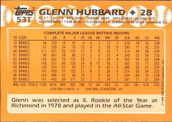 1988 Topps Traded - Limited Edition (Tiffany) #53T Glenn Hubbard Back