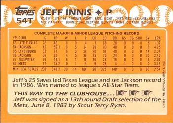 1988 Topps Traded - Limited Edition (Tiffany) #54T Jeff Innis Back