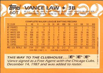 1988 Topps Traded - Limited Edition (Tiffany) #60T Vance Law Back