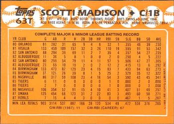 1988 Topps Traded - Limited Edition (Tiffany) #63T Scotti Madison Back