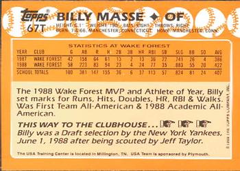 1988 Topps Traded - Limited Edition (Tiffany) #67T Billy Masse Back