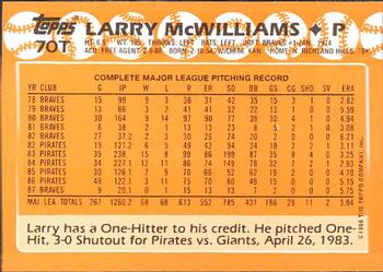 1988 Topps Traded - Limited Edition (Tiffany) #70T Larry McWilliams Back