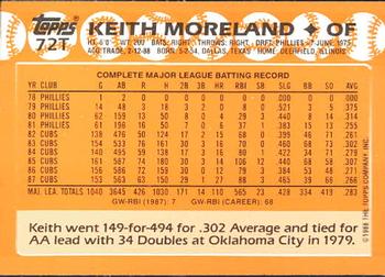 1988 Topps Traded - Limited Edition (Tiffany) #72T Keith Moreland Back