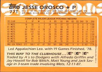 1988 Topps Traded - Limited Edition (Tiffany) #77T Jesse Orosco Back