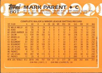 1988 Topps Traded - Limited Edition (Tiffany) #80T Mark Parent Back