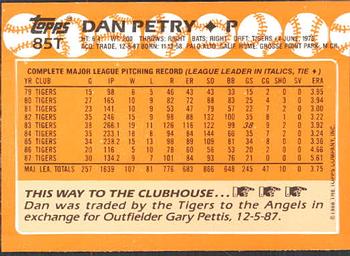 1988 Topps Traded - Limited Edition (Tiffany) #85T Dan Petry Back