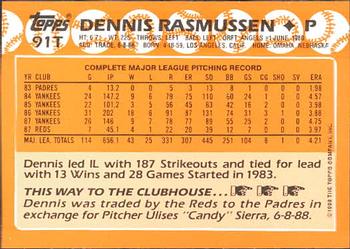 1988 Topps Traded - Limited Edition (Tiffany) #91T Dennis Rasmussen Back