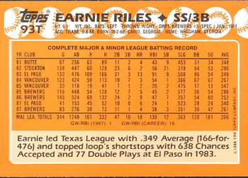 1988 Topps Traded - Limited Edition (Tiffany) #93T Earnie Riles Back