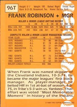 1988 Topps Traded - Limited Edition (Tiffany) #96T Frank Robinson Back