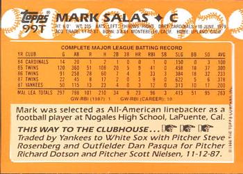1988 Topps Traded - Limited Edition (Tiffany) #99T Mark Salas Back