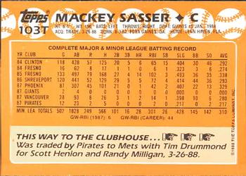 1988 Topps Traded - Limited Edition (Tiffany) #103T Mackey Sasser Back