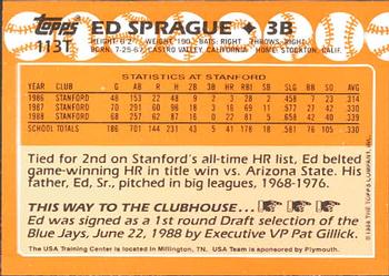 1988 Topps Traded - Limited Edition (Tiffany) #113T Ed Sprague Back