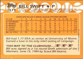 1988 Topps Traded - Limited Edition (Tiffany) #117T Bill Swift Back