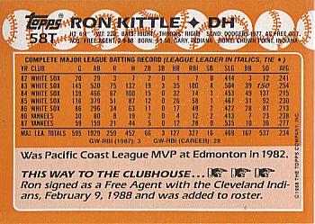 1988 Topps Traded - Limited Edition (Tiffany) #58T Ron Kittle Back