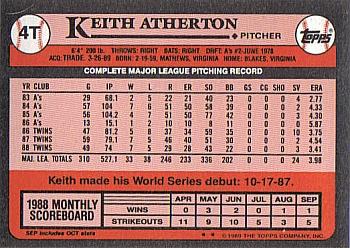 1989 Topps Traded - Limited Edition (Tiffany) #4T Keith Atherton Back