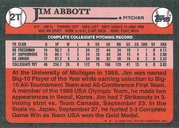 1989 Topps Traded - Limited Edition (Tiffany) #2T Jim Abbott Back