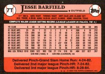 1989 Topps Traded - Limited Edition (Tiffany) #7T Jesse Barfield Back