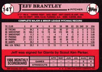 1989 Topps Traded - Limited Edition (Tiffany) #14T Jeff Brantley Back