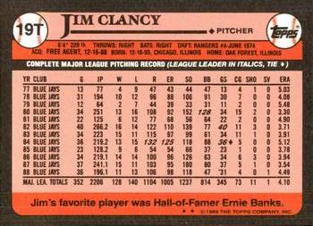 1989 Topps Traded - Limited Edition (Tiffany) #19T Jim Clancy Back