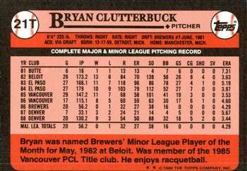 1989 Topps Traded - Limited Edition (Tiffany) #21T Bryan Clutterbuck Back