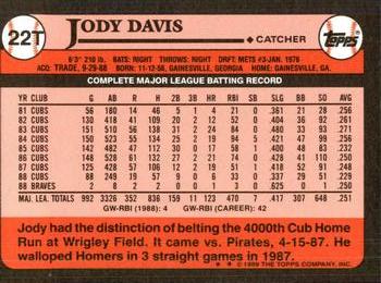 1989 Topps Traded - Limited Edition (Tiffany) #22T Jody Davis Back