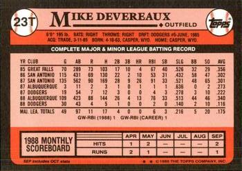 1989 Topps Traded - Limited Edition (Tiffany) #23T Mike Devereaux Back