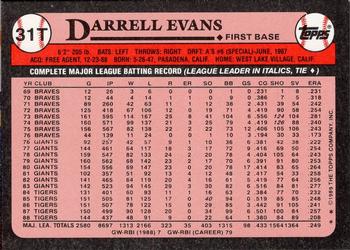 1989 Topps Traded - Limited Edition (Tiffany) #31T Darrell Evans Back