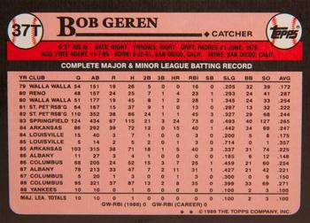 1989 Topps Traded - Limited Edition (Tiffany) #37T Bob Geren Back