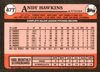 1989 Topps Traded - Limited Edition (Tiffany) #47T Andy Hawkins Back