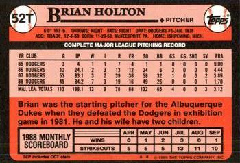 1989 Topps Traded - Limited Edition (Tiffany) #52T Brian Holton Back