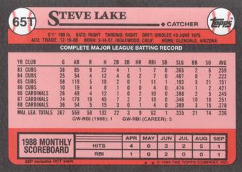 1989 Topps Traded - Limited Edition (Tiffany) #65T Steve Lake Back