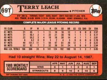 1989 Topps Traded - Limited Edition (Tiffany) #69T Terry Leach Back