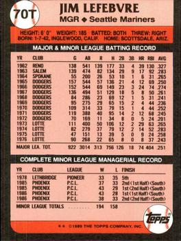1989 Topps Traded - Limited Edition (Tiffany) #70T Jim Lefebvre Back
