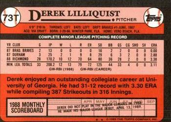 1989 Topps Traded - Limited Edition (Tiffany) #73T Derek Lilliquist Back