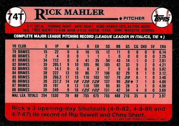 1989 Topps Traded - Limited Edition (Tiffany) #74T Rick Mahler Back