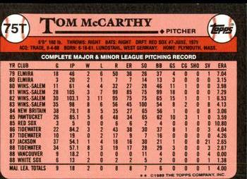 1989 Topps Traded - Limited Edition (Tiffany) #75T Tom McCarthy Back