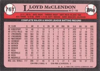 1989 Topps Traded - Limited Edition (Tiffany) #76T Lloyd McClendon Back