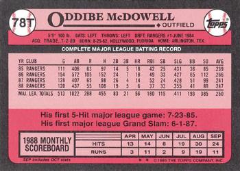 1989 Topps Traded - Limited Edition (Tiffany) #78T Oddibe McDowell Back