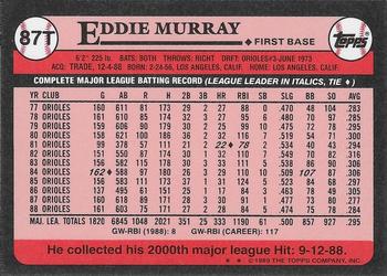 1989 Topps Traded - Limited Edition (Tiffany) #87T Eddie Murray Back