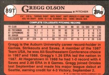 1989 Topps Traded - Limited Edition (Tiffany) #89T Gregg Olson Back