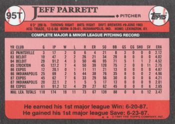 1989 Topps Traded - Limited Edition (Tiffany) #95T Jeff Parrett Back