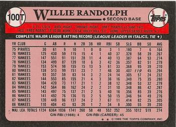 1989 Topps Traded - Limited Edition (Tiffany) #100T Willie Randolph Back