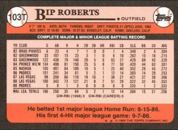 1989 Topps Traded - Limited Edition (Tiffany) #103T Bip Roberts Back